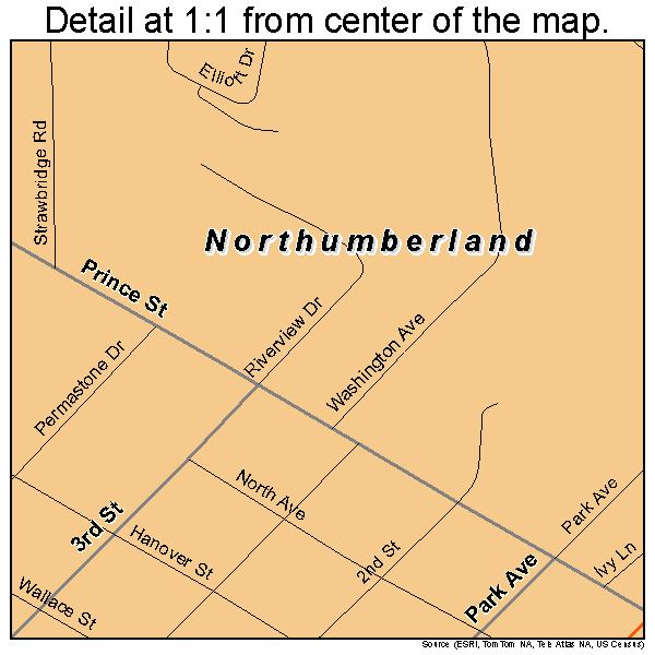Northumberland, Pennsylvania road map detail
