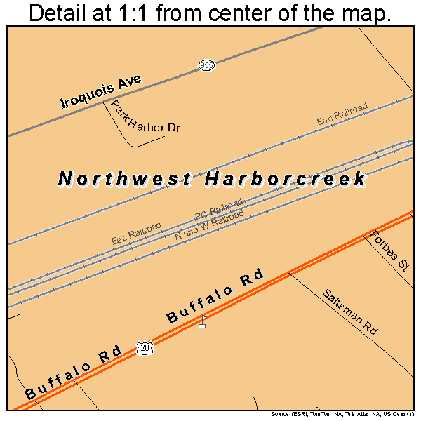 Northwest Harborcreek, Pennsylvania road map detail