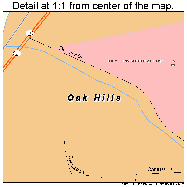 Oak Hills, Pennsylvania road map detail