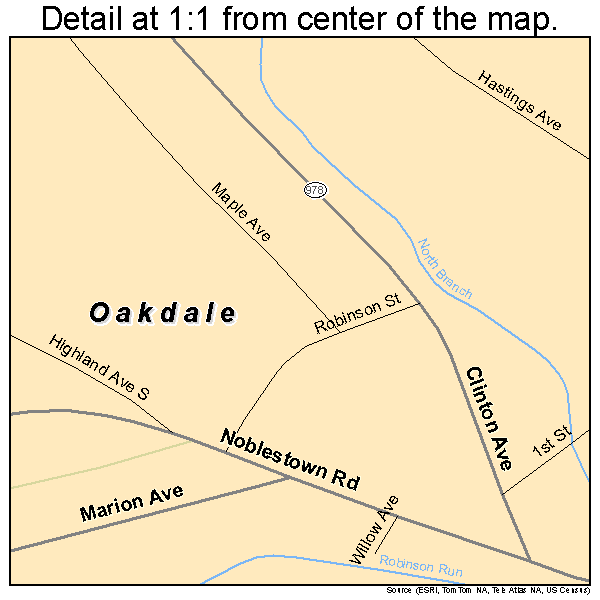 Oakdale, Pennsylvania road map detail