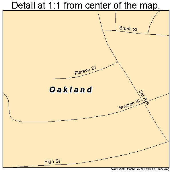 Oakland, Pennsylvania road map detail