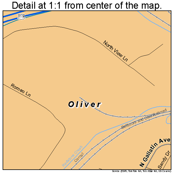 Oliver, Pennsylvania road map detail
