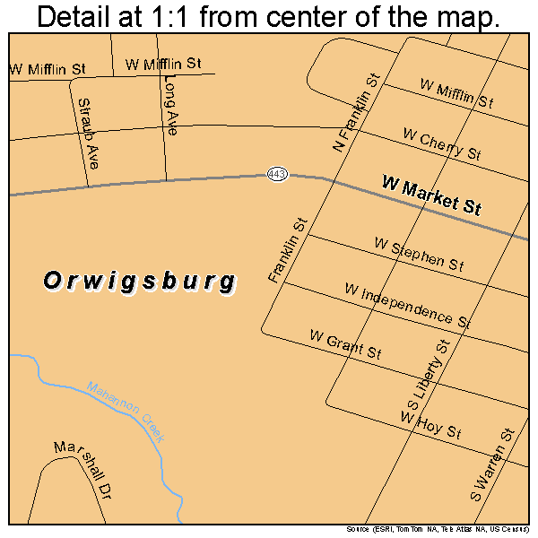 Orwigsburg, Pennsylvania road map detail