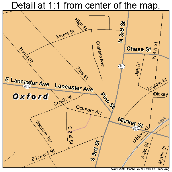 Oxford, Pennsylvania road map detail