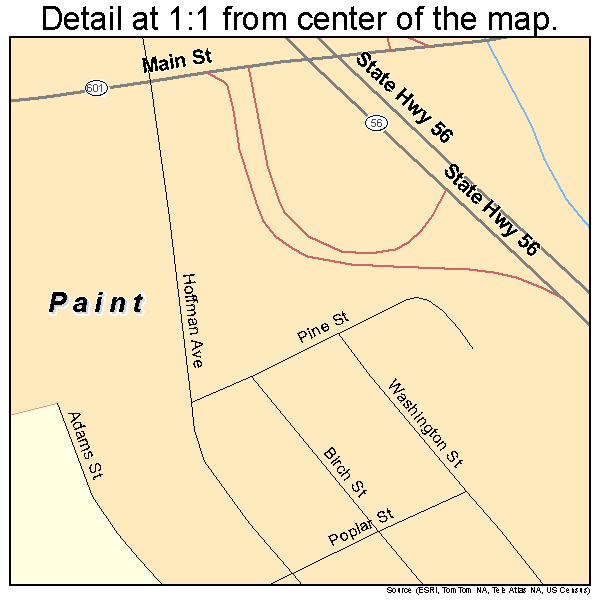 Paint, Pennsylvania road map detail