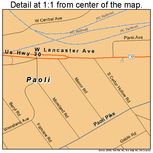 Paoli, Pennsylvania road map detail
