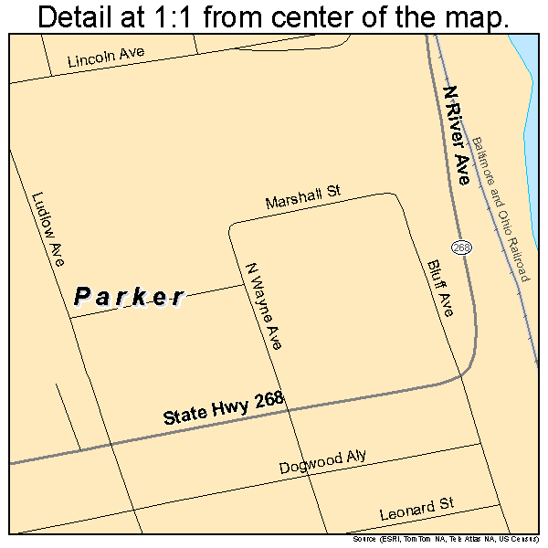 Parker, Pennsylvania road map detail