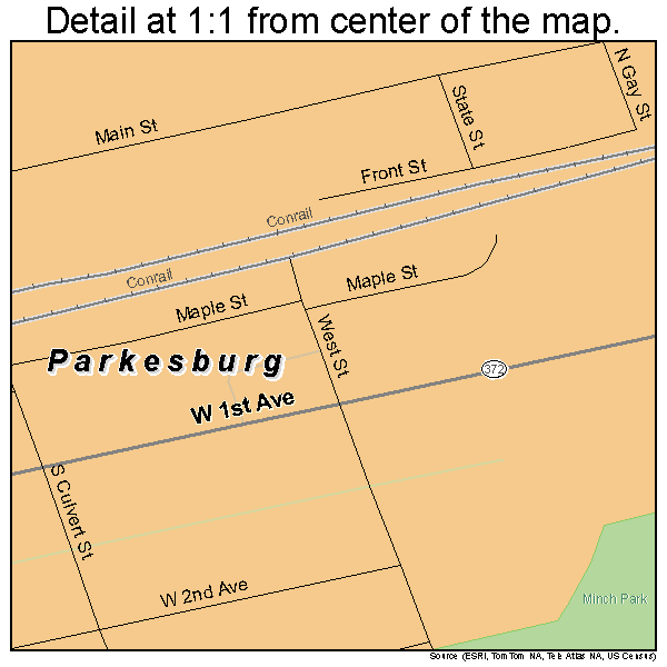 Parkesburg, Pennsylvania road map detail
