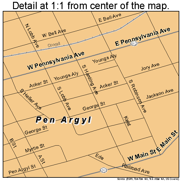 Pen Argyl, Pennsylvania road map detail