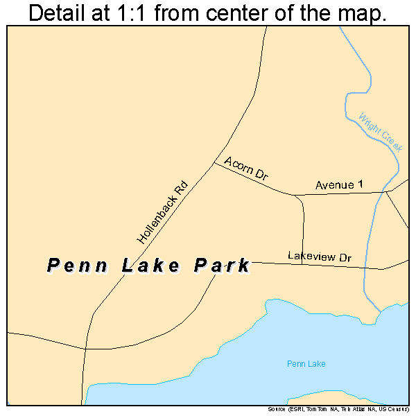 Penn Lake Park, Pennsylvania road map detail