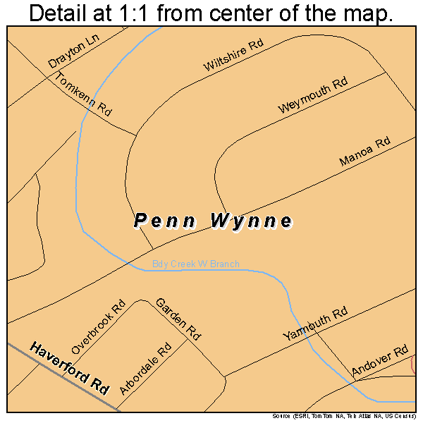 Penn Wynne, Pennsylvania road map detail
