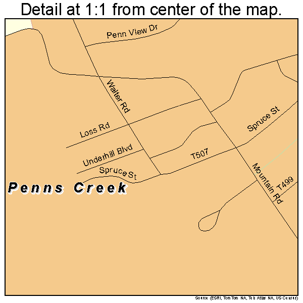 Penns Creek, Pennsylvania road map detail