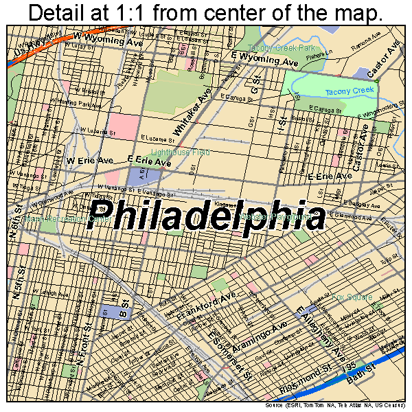 Philadelphia, Pennsylvania road map detail