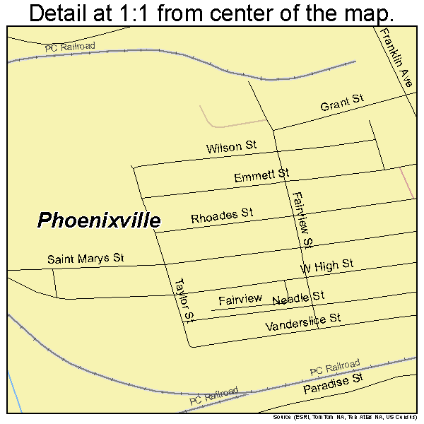Phoenixville, Pennsylvania road map detail