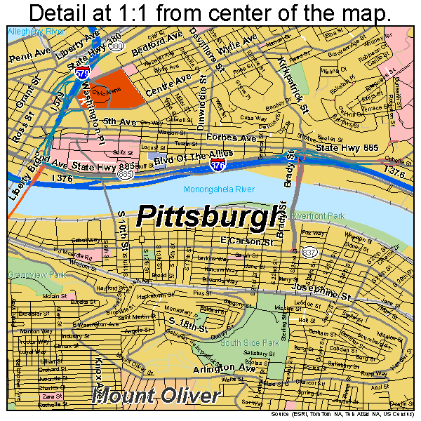 Pittsburgh, Pennsylvania road map detail
