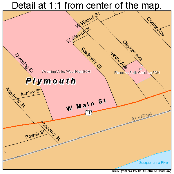 Plymouth, Pennsylvania road map detail