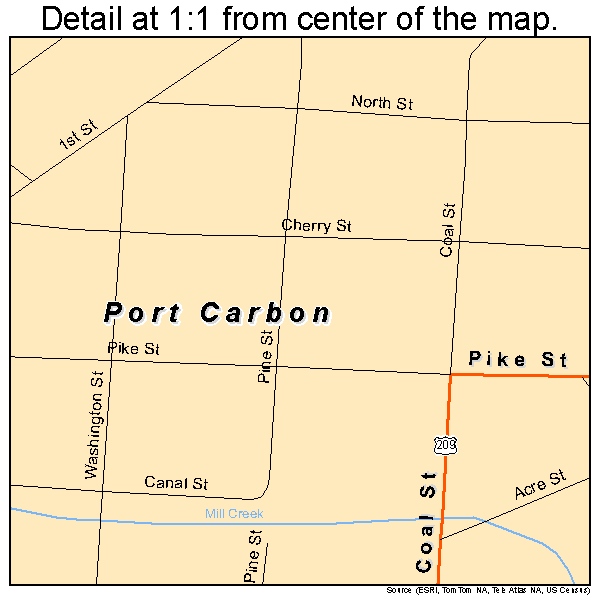 Port Carbon, Pennsylvania road map detail