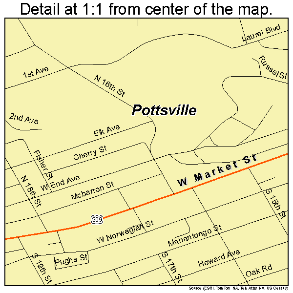 Pottsville, Pennsylvania road map detail