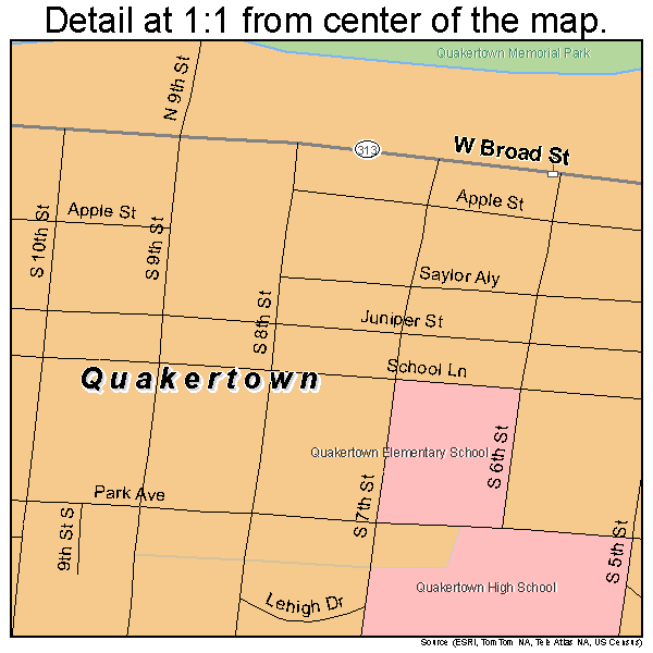 Quakertown, Pennsylvania road map detail