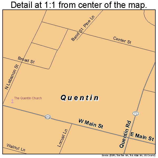 Quentin, Pennsylvania road map detail