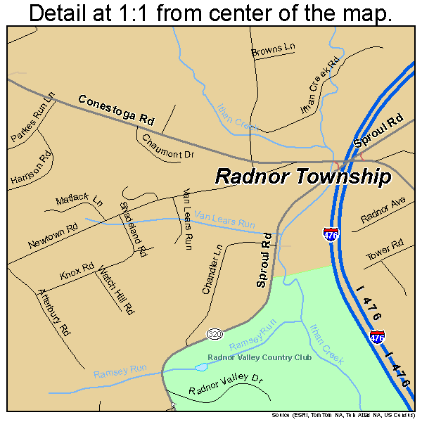 Radnor Township, Pennsylvania road map detail