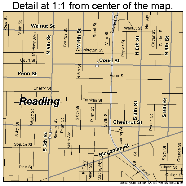 Reading, Pennsylvania road map detail