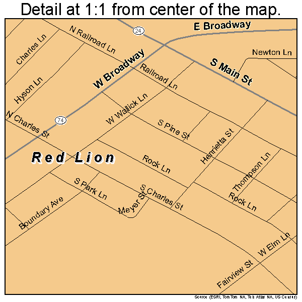 Red Lion, Pennsylvania road map detail