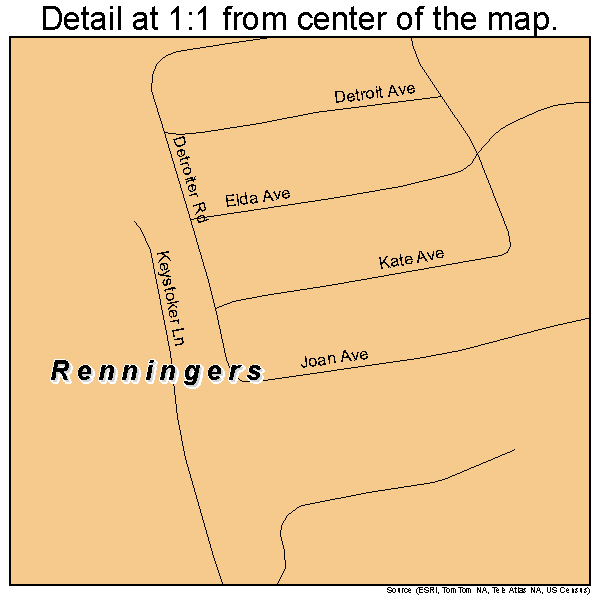 Renningers, Pennsylvania road map detail