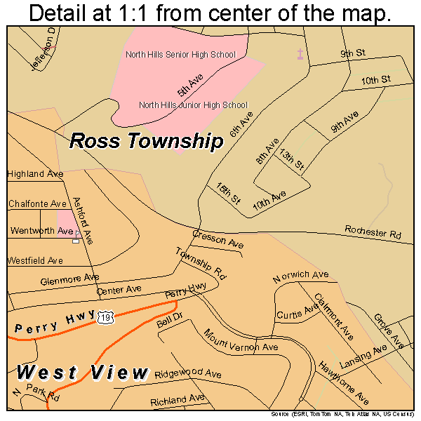 Ross Township, Pennsylvania road map detail