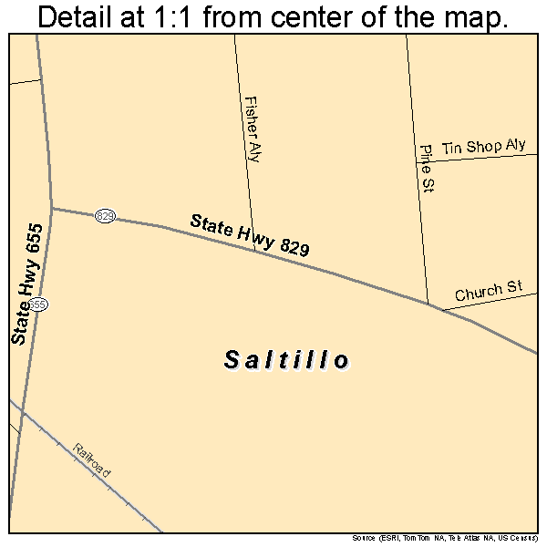 Saltillo, Pennsylvania road map detail