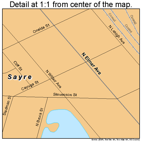 Sayre, Pennsylvania road map detail