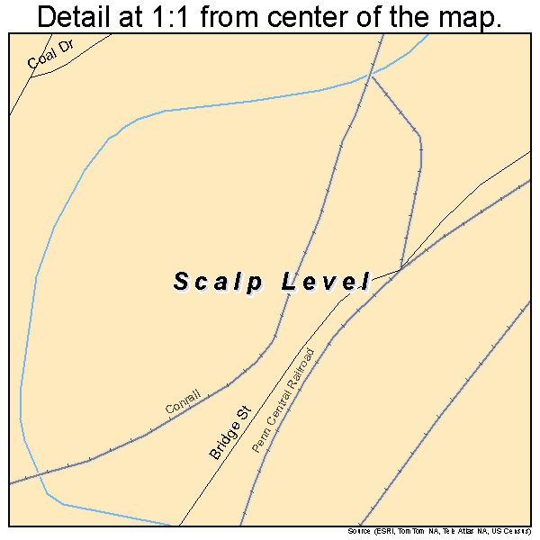 Scalp Level, Pennsylvania road map detail