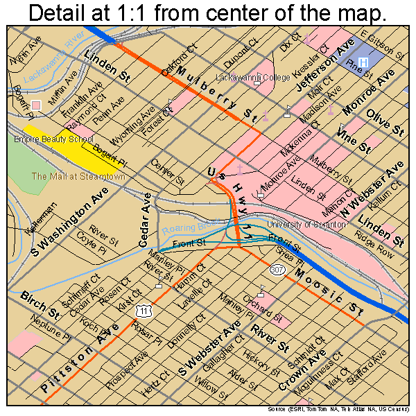 Scranton, Pennsylvania road map detail