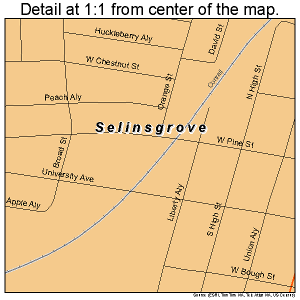Selinsgrove, Pennsylvania road map detail