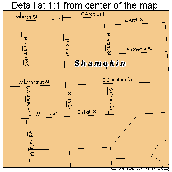 Shamokin, Pennsylvania road map detail
