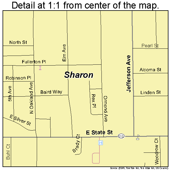 Sharon, Pennsylvania road map detail