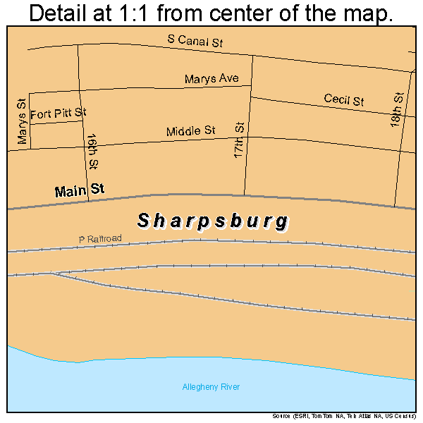 Sharpsburg, Pennsylvania road map detail