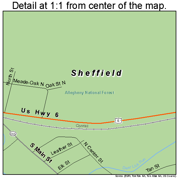 Sheffield, Pennsylvania road map detail