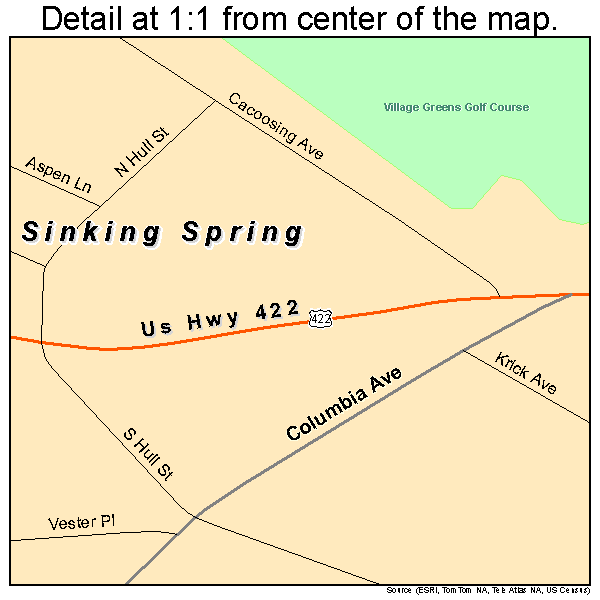 Sinking Spring, Pennsylvania road map detail