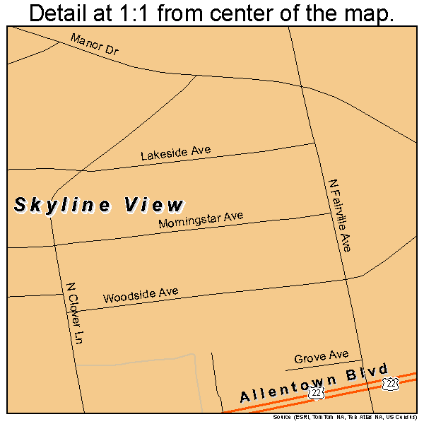 Skyline View, Pennsylvania road map detail