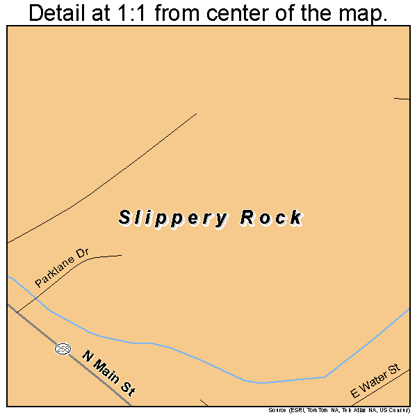Slippery Rock, Pennsylvania road map detail