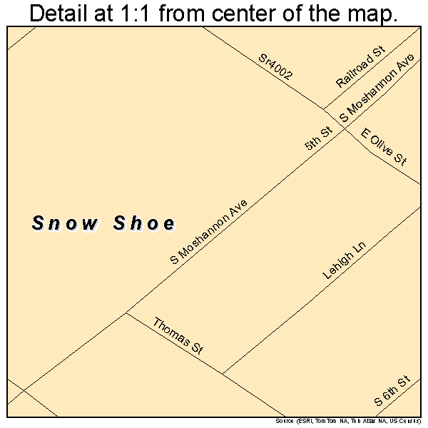 Snow Shoe, Pennsylvania road map detail