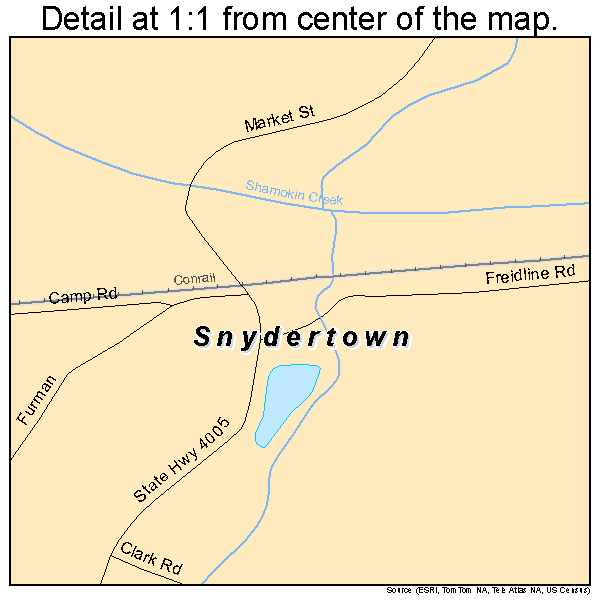 Snydertown, Pennsylvania road map detail