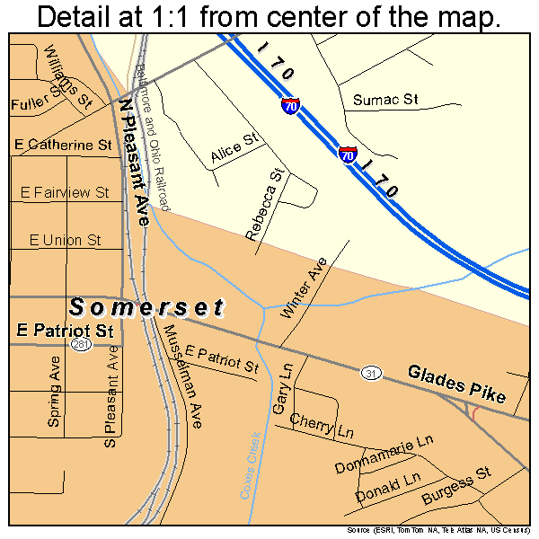 Somerset, Pennsylvania road map detail