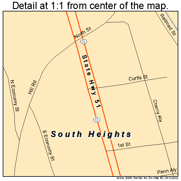 South Heights, Pennsylvania road map detail