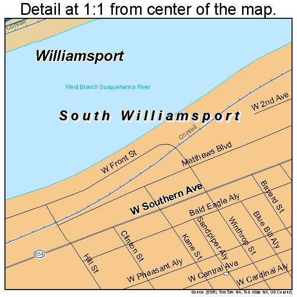 South Williamsport, Pennsylvania road map detail