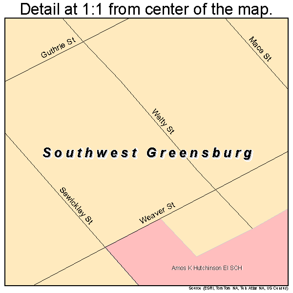 Southwest Greensburg, Pennsylvania road map detail