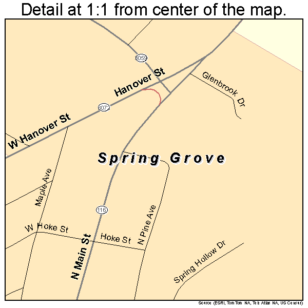 Spring Grove, Pennsylvania road map detail