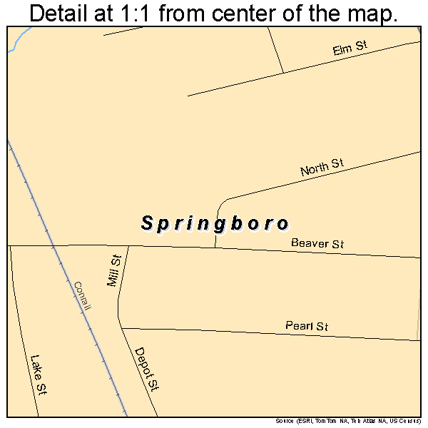 Springboro, Pennsylvania road map detail