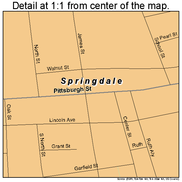 Springdale, Pennsylvania road map detail